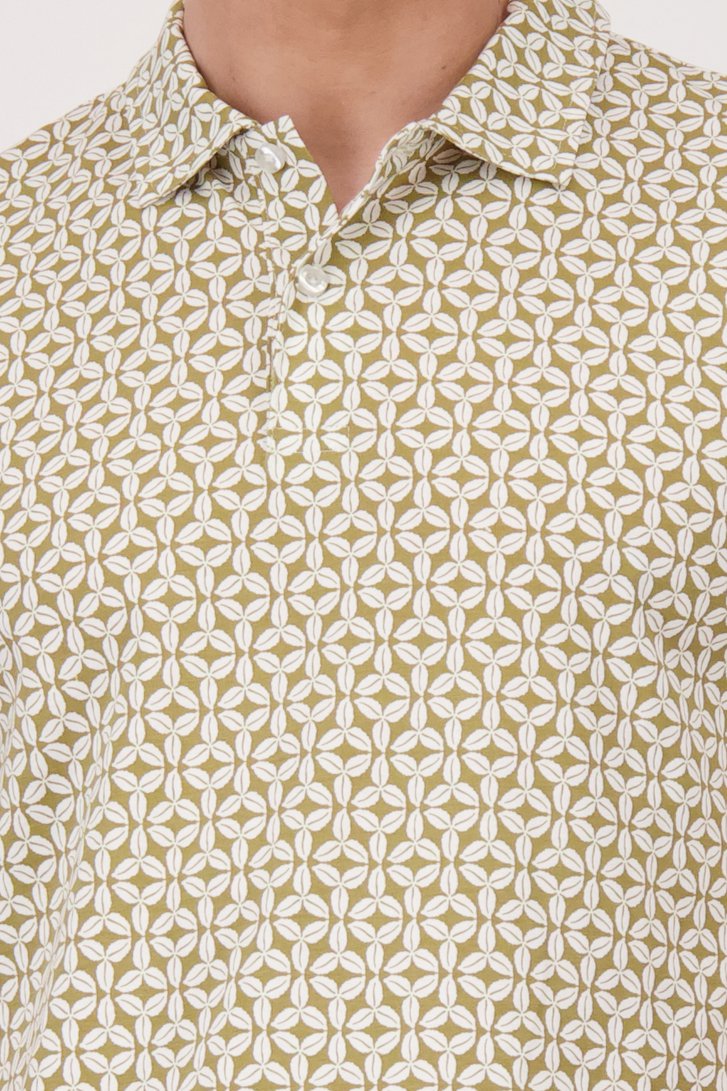 Kaki polo met ecru bladerprint van Casual Five voor Heren