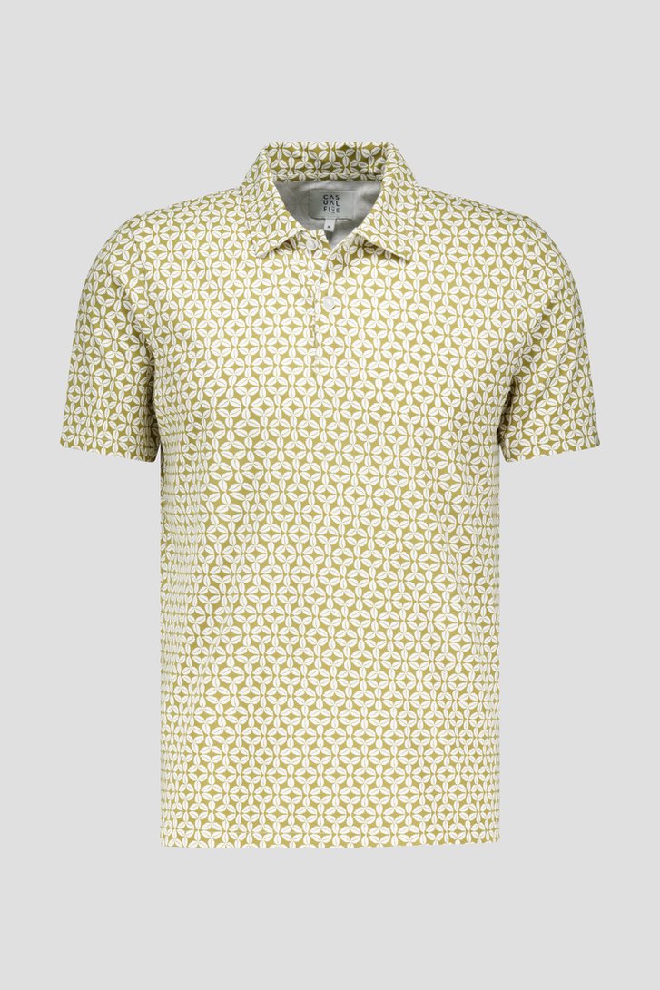Kaki polo met ecru bladerprint van Casual Five voor Heren