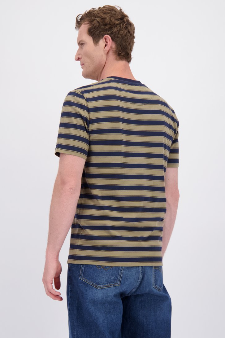Achterkant van Kaki T-shirt met blauwe strepen door Ravøtt voor Heren