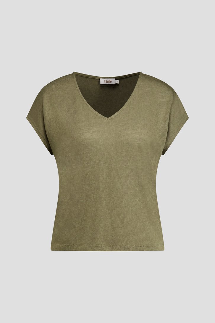 Productfoto 1 van Kaki T-shirt met V-hals door Libelle voor Dames