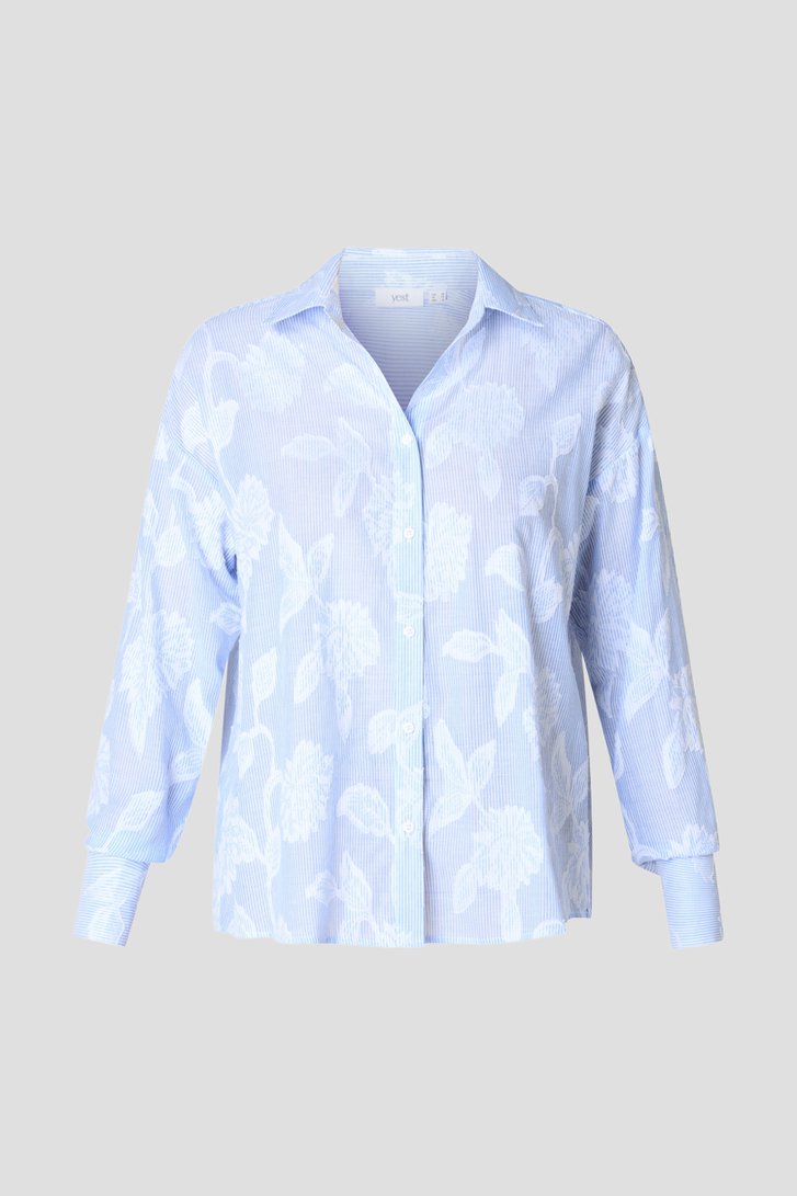 Productfoto 1 van Katoenen gestreepte blouse met bladermotief door Yest Curve voor Dames