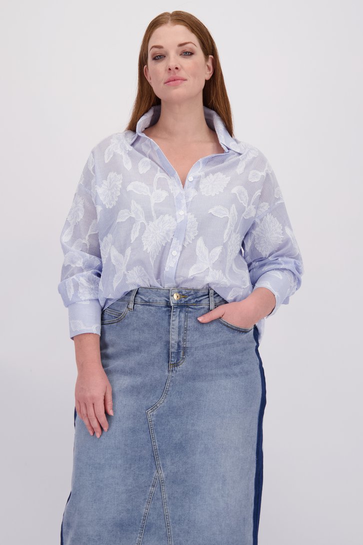 Voorkant van Katoenen gestreepte blouse met bladermotief door Yest Curve voor Dames