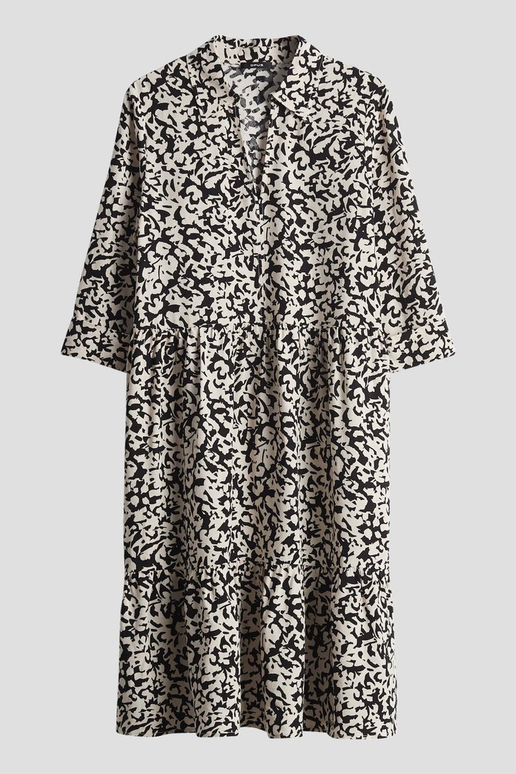 Kleedje met ecru-zwarte print van Opus voor Dames