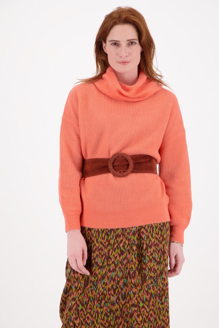 Koraalkleurige trui met rolkraag van Libelle voor Dames
