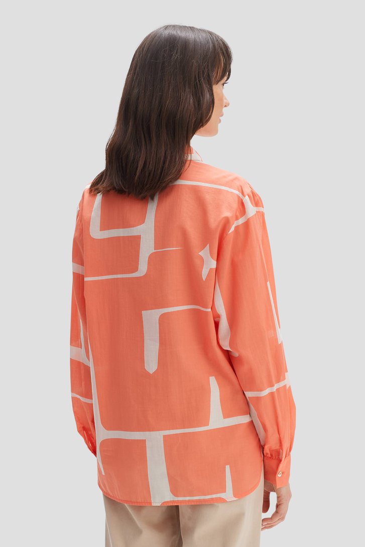 Koraalrode blouse met witte print van Opus voor Dames