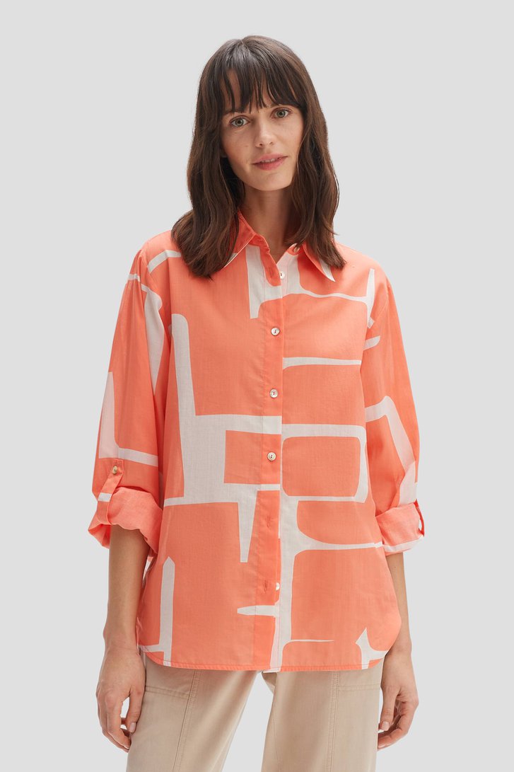 Koraalrode blouse met witte print van Opus voor Dames