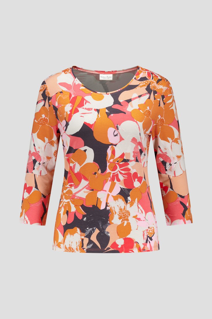 Koraalrood T-shirt met bloemen van Barbara Lebek voor Dames