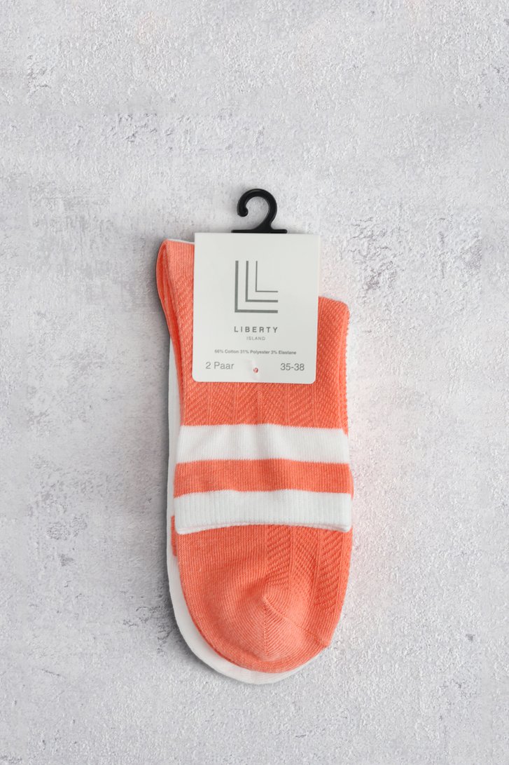 Productfoto 1 van Koraalroze colorblock sokken - 2 paar door Liberty Island voor Dames