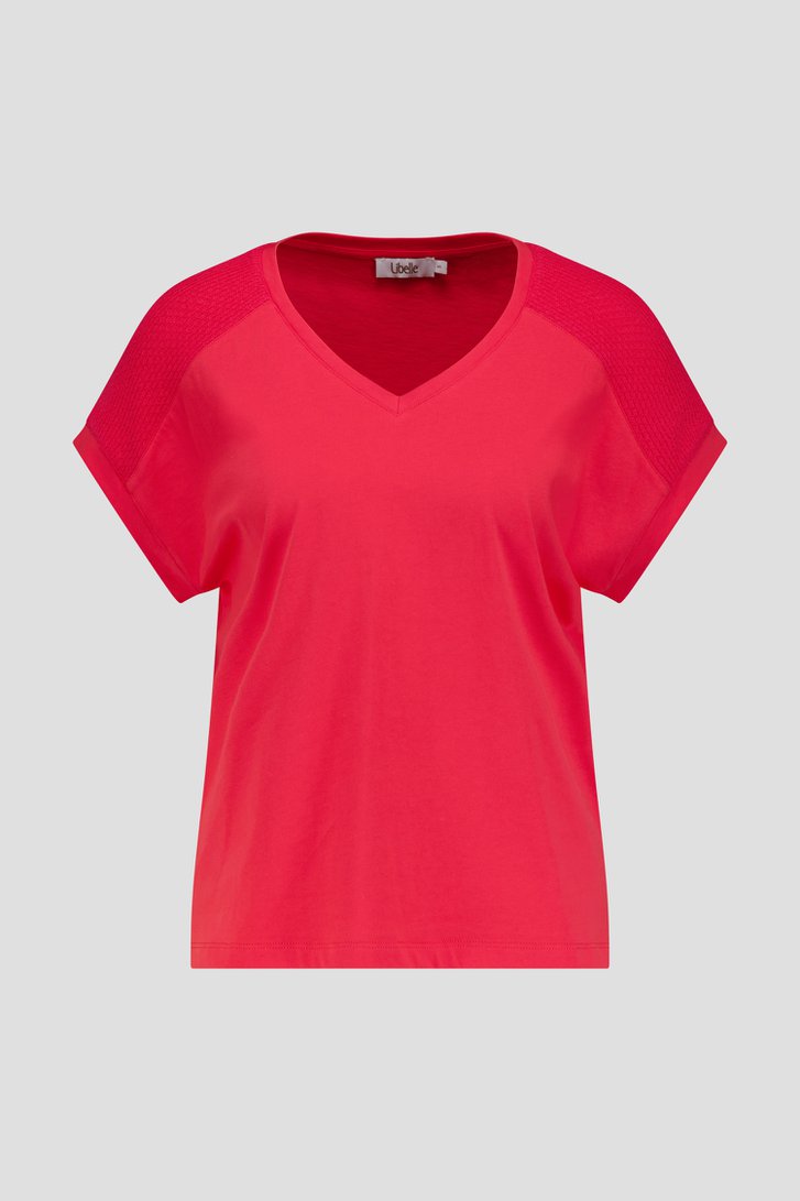 Koraalroze T-shirt met gebreid schouderdetail van Libelle voor Dames