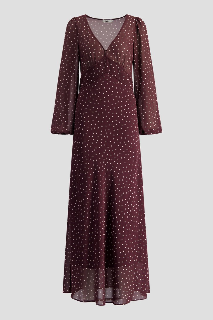 Productfoto 1 van Lang bordeauxbruin kleedje met polkadots door Louise voor Dames