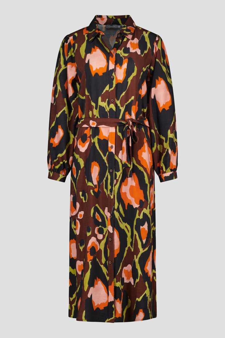 Lang bruin kleedje met print van Geisha voor Dames