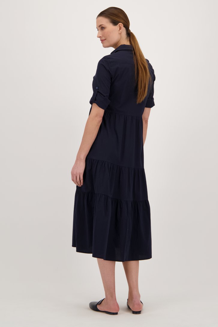 Lang donkerblauw kleedje met volants van More & More voor Dames