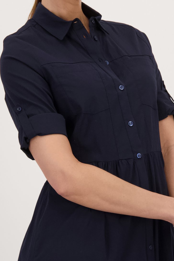 Lang donkerblauw kleedje met volants van More & More voor Dames