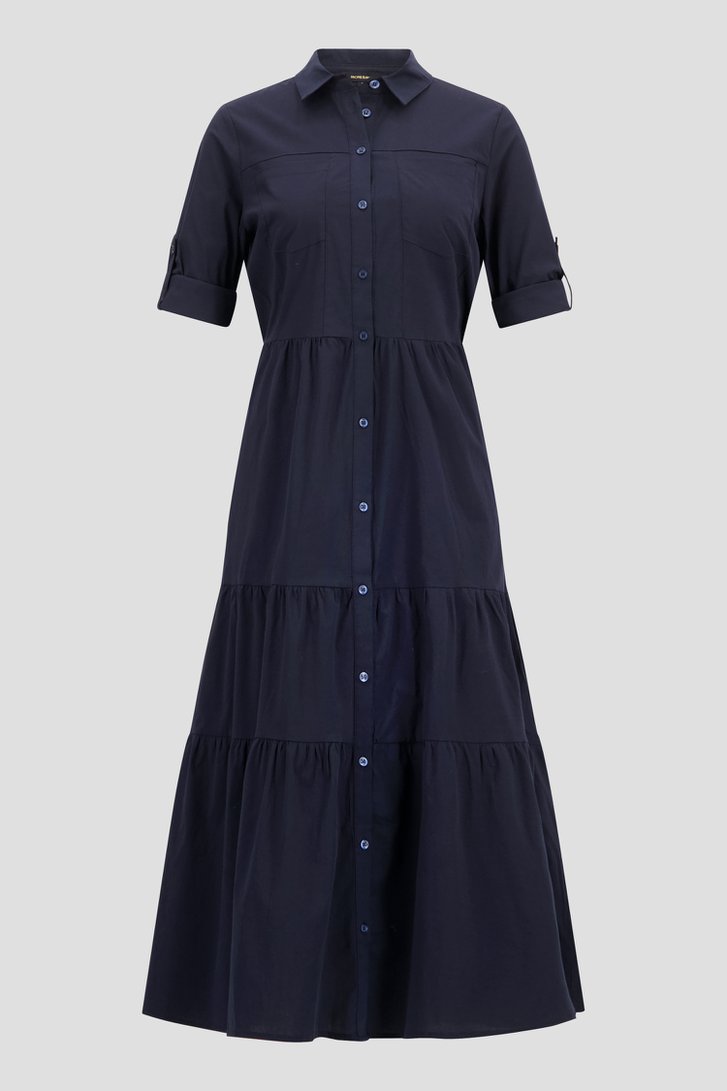 Lang donkerblauw kleedje met volants van More & More voor Dames