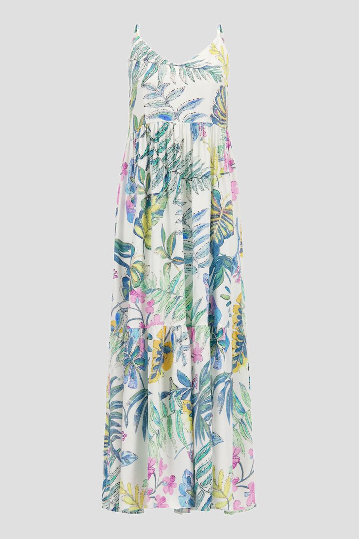 Lang ecru kleedje met botanische print van More & More voor Dames