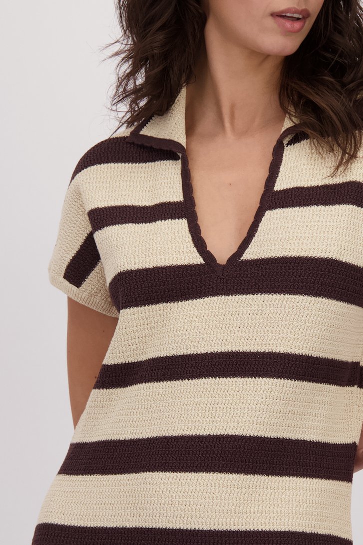 Extra foto 1 van Lang gebreid kleedje met beige-bruine strepen door Louise voor Dames