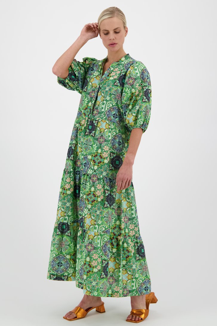 Lang groen kleed met fijne bloemenprint van Geisha voor Dames