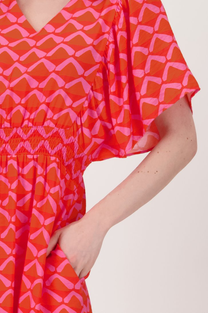 Lang kleedje in koraal met paarse print van Geisha voor Dames