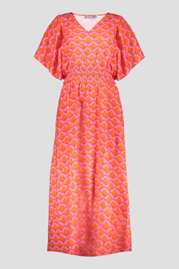 Lang kleedje in koraal met paarse print van Geisha voor Dames