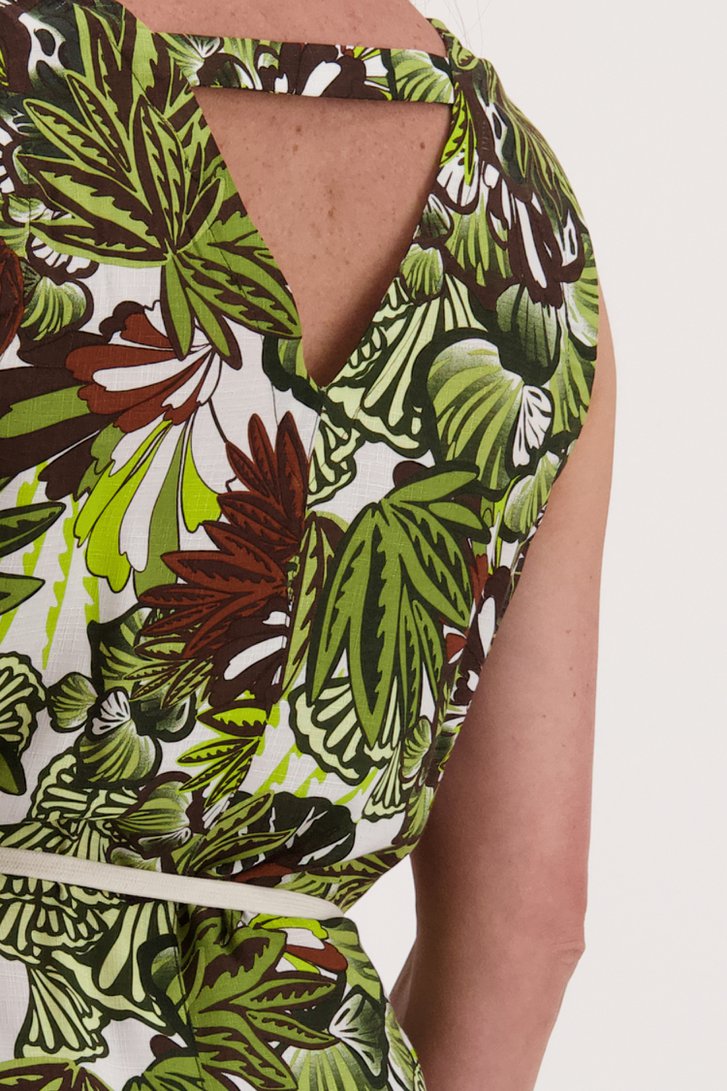 Lang kleedje met groen-bruine bladerprint van Diane Laury voor Dames