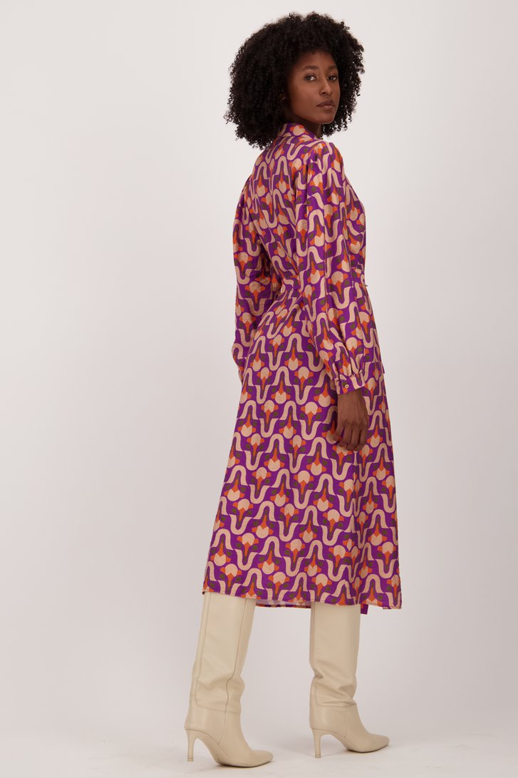 Lang paars kleedje met print van Geisha voor Dames