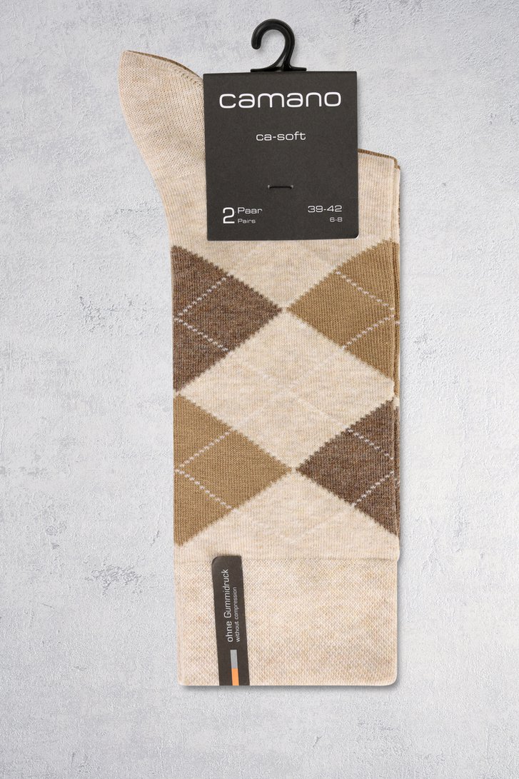 Lange beige geruite sokken met wol - 2 paar van Camano voor Heren