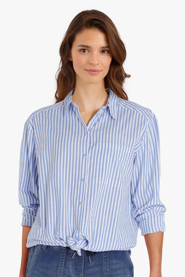 Blanco auditie eindpunt Lange blauw-wit gestreepte blouse van B. Coastline | 9622501 | e5
