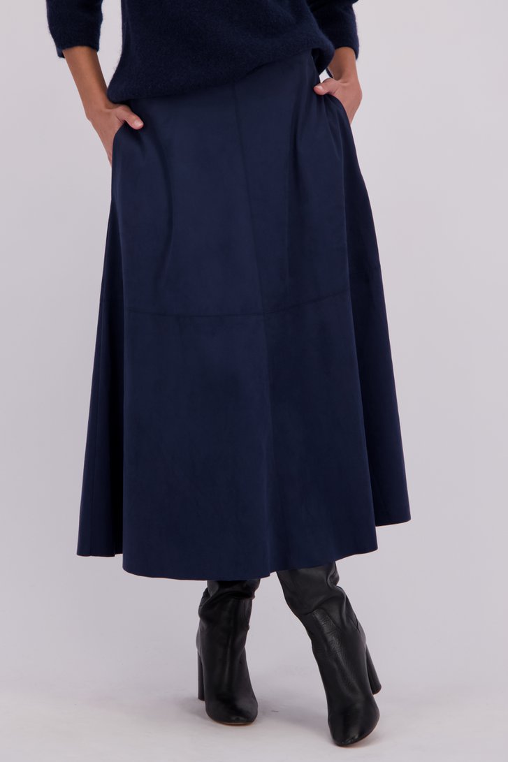 Voorkant van Lange blauwe rok met daimlook door D'Auvry voor Dames
