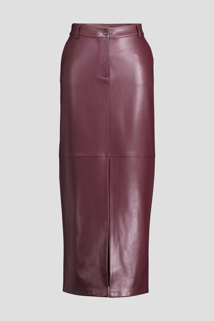 Productfoto 1 van Lange bordeauxbruine rok met leather look door Louise voor Dames