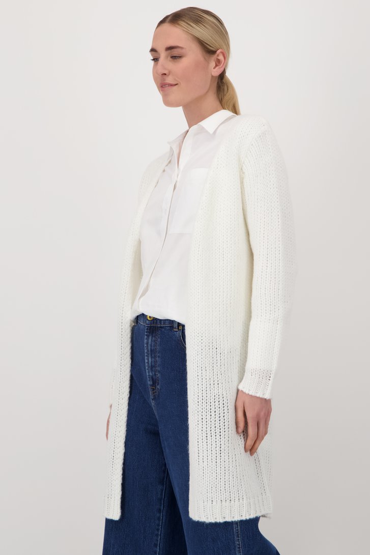 Voorkant van Lange gebreide ecru cardigan door Liberty Island voor Dames