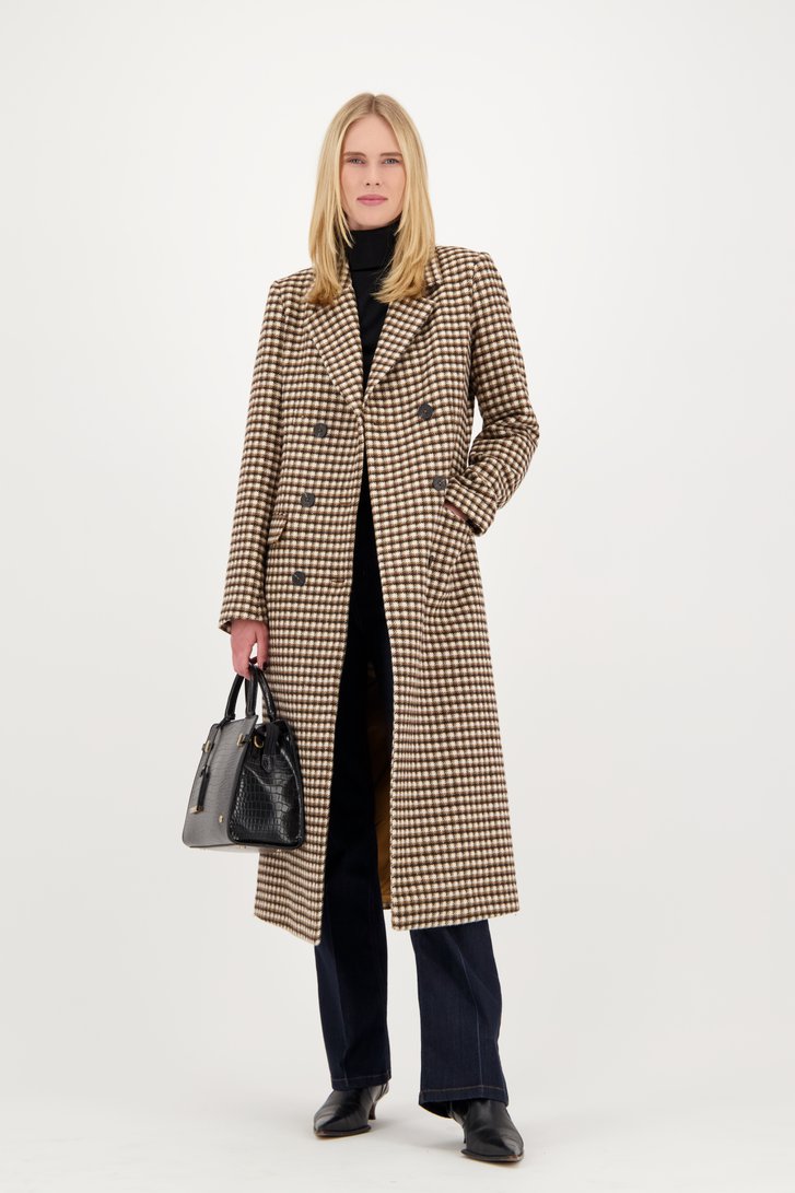 Esprit Mantel Check Coat in het Bruin Dames Kleding voor voor heren Jassen voor heren Lange jassen en winterjassen 