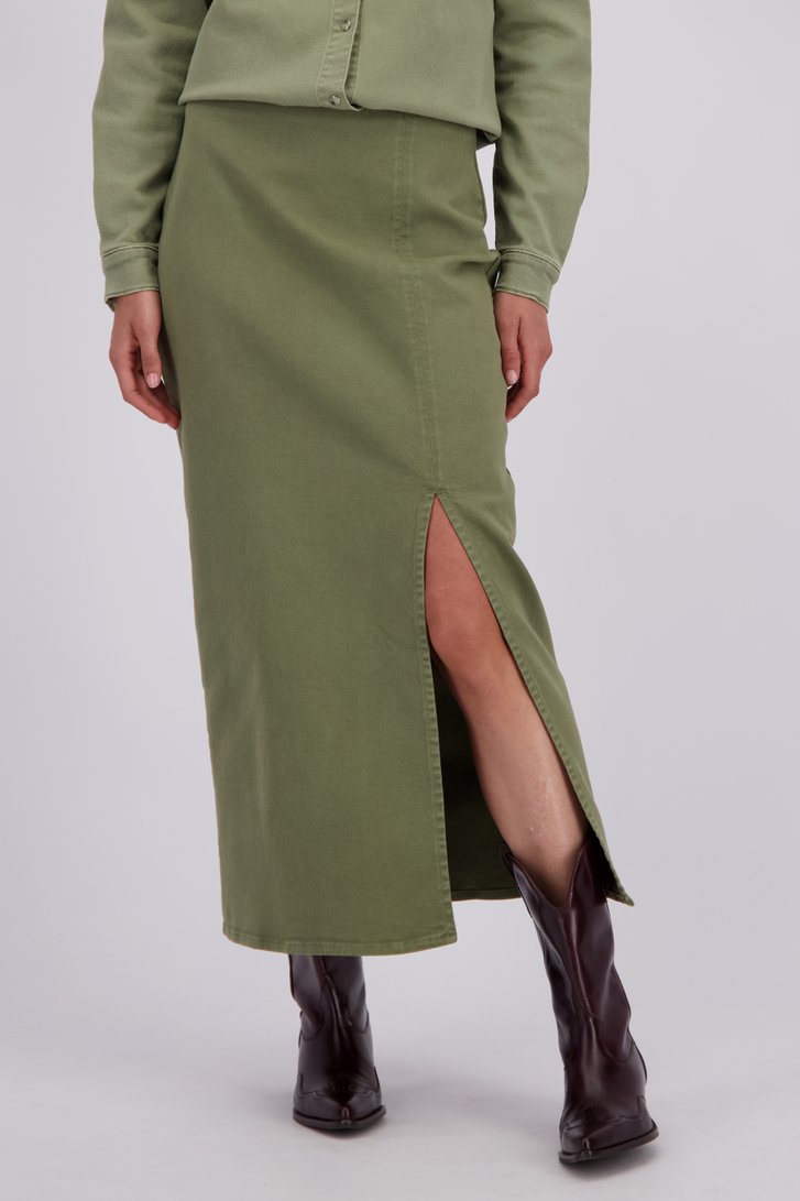 Lange groene jeansrok met split van Liberty Island Denim | 7464653 ...