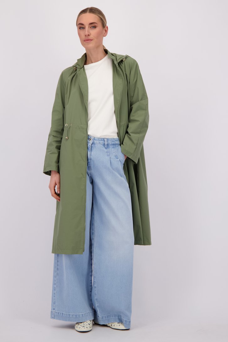 Voorkant van Lange groene regenjas door Liberty Island voor Dames