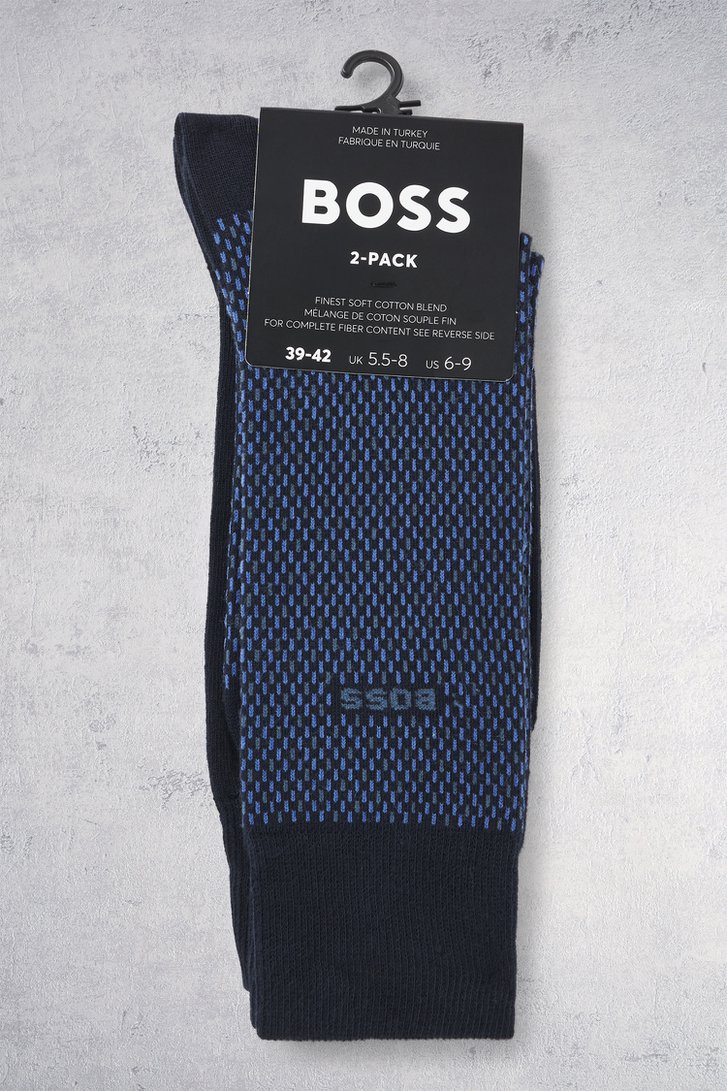 Productfoto 1 van Lange sokken navy kousen - 2 paar door Hugo Boss voor Heren