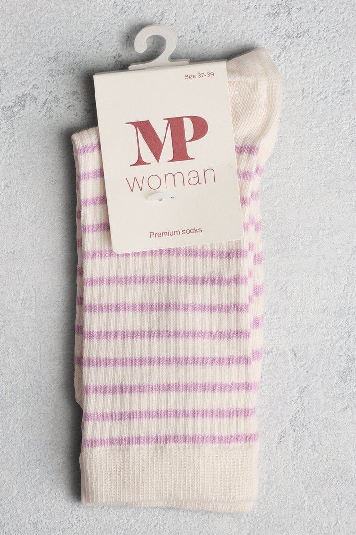 Lange witte sokken met paars gestreept motief van MP Denmark voor Dames