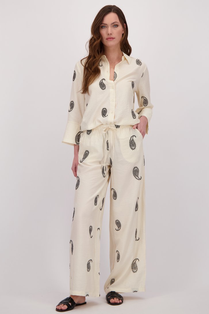 Voorkant van Lichtbeige broek met zwart paisley motief door JDY voor Dames