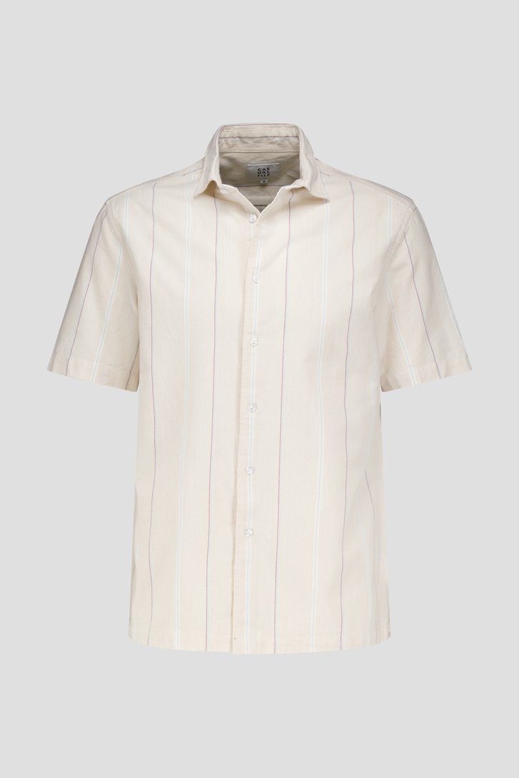 Lichtbeige hemd met streepjes en korte mouwen van Casual Five voor Heren