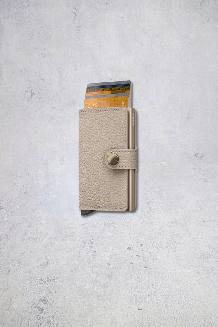 Detail van Lichtbeige lederen kaarthouder - Miniwallet Pebble door Secri voor Dames