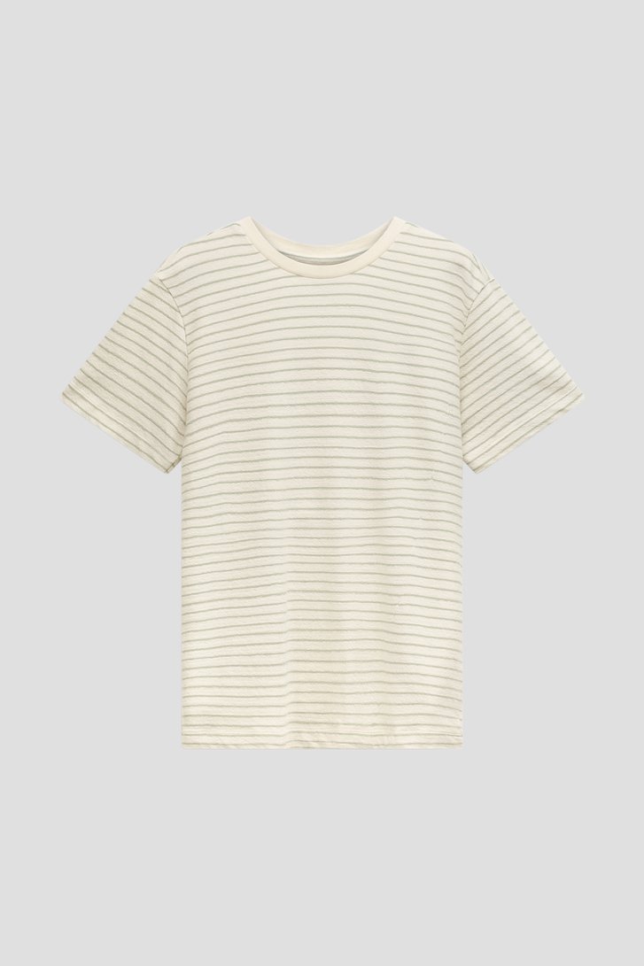 Productfoto 1 van Lichtbeige T-shirt met groen gestreept motief door Bluefields voor Heren