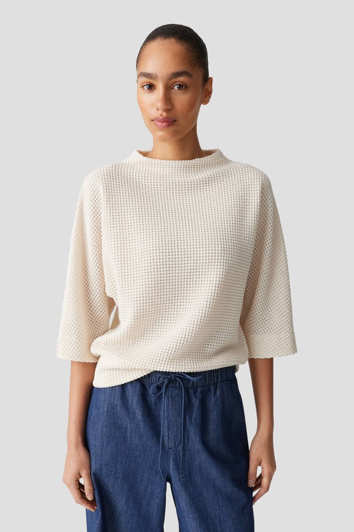 Lichtbeige trui met 3/4 mouwen van Opus 7644509 Dameskleding e5