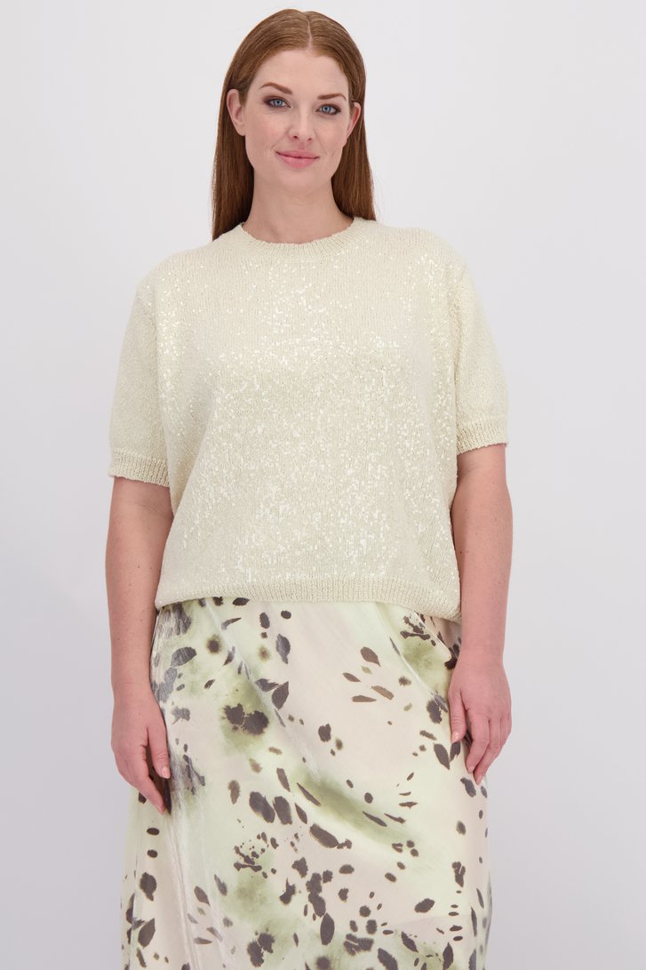 Voorkant van Lichtbeige truitje met pailletten door Yest Curve voor Dames