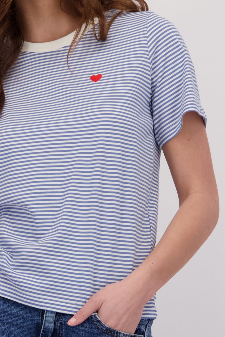 Detail van  Lichtblauw gestreept T-shirt  door JDY voor Dames