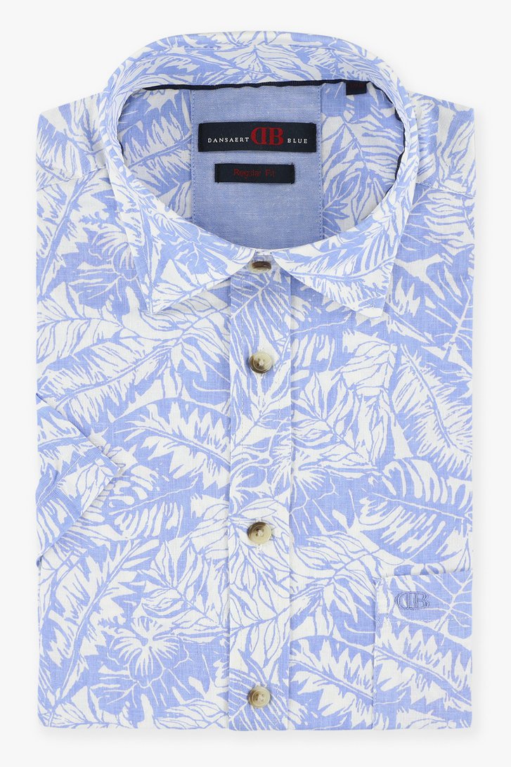 Lichtblauw hemd met tropische print - regular fit