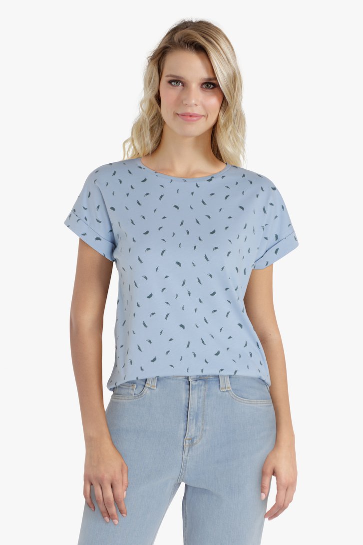 Lichtblauw katoenen T-shirt met donkere print