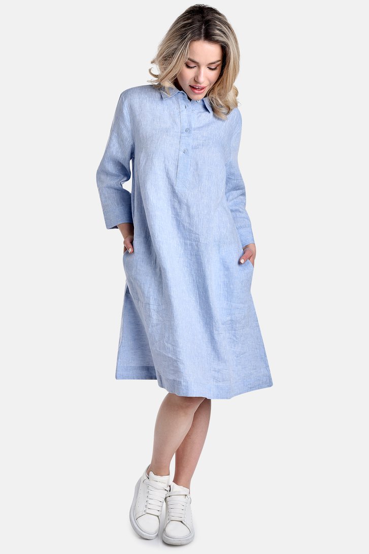 Lichtblauw linnen kleed van Bicalla voor Dames