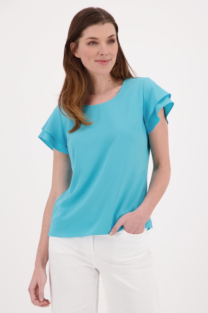 Lichtblauwe blouse met korte volant-mouwen van Claude Arielle voor Dames