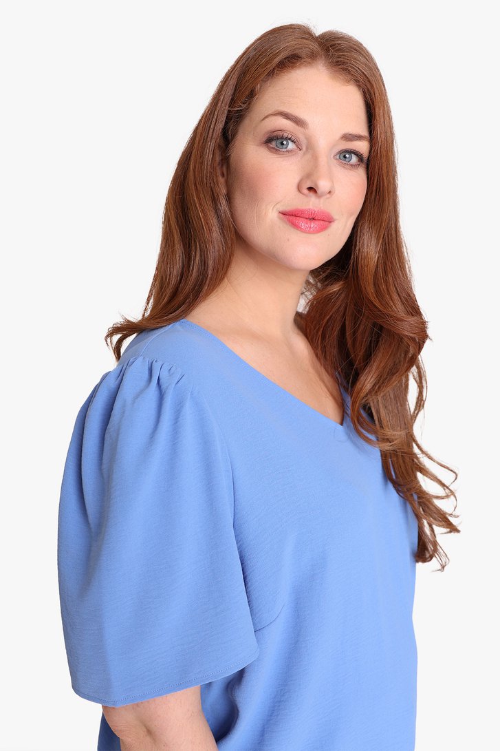 Lichtblauwe blouse met pofmouwen van Only Carmakoma voor Dames