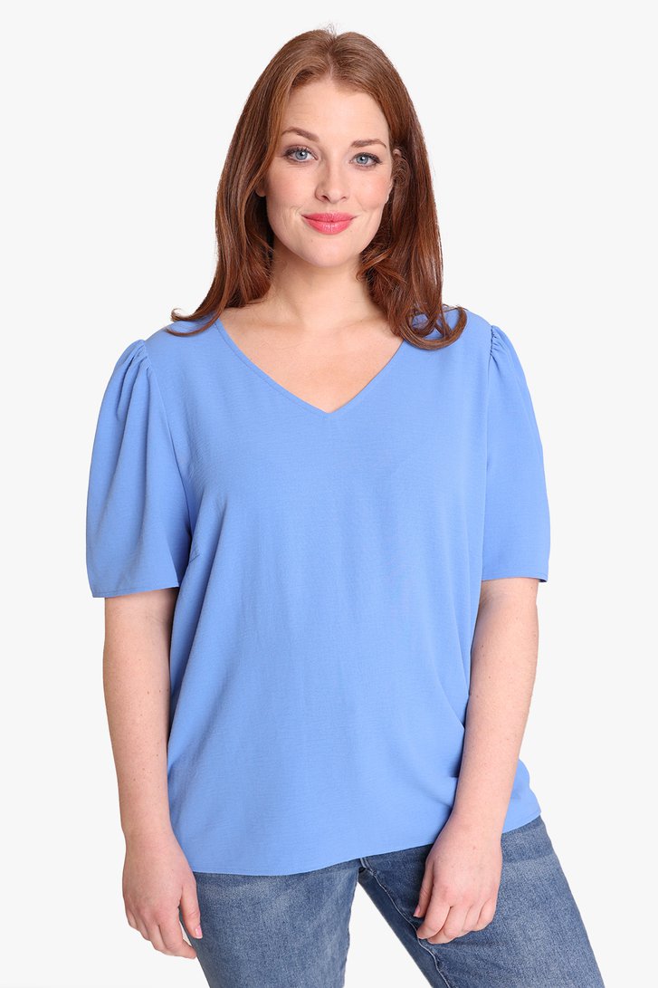 Lichtblauwe blouse met pofmouwen
