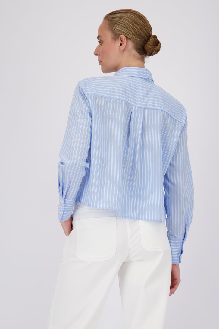 Lichtblauwe blouse met wit gestreept motief van More & More voor Dames