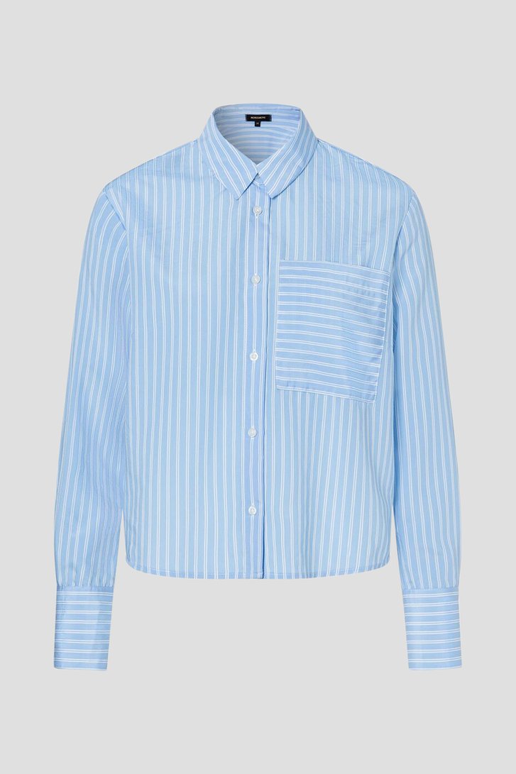 Lichtblauwe blouse met wit gestreept motief van More & More voor Dames